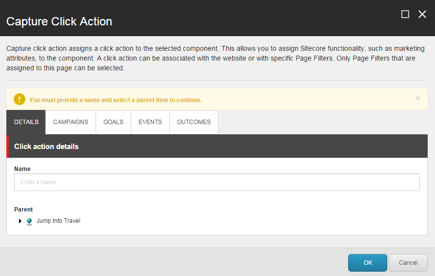 Capture Click Action dialog box