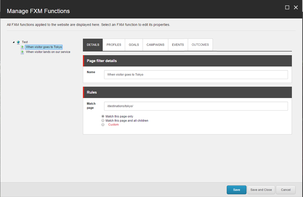Manage FXM Functions dialog box