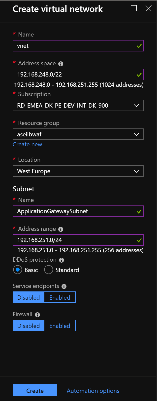 Create a virtual network.