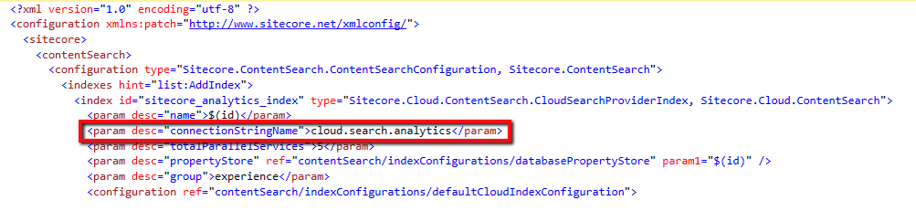 Configure the corresponding index with the connection string name.