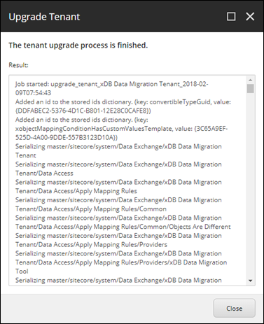 Upgrade tenant status summary after the upgrade process has finished.