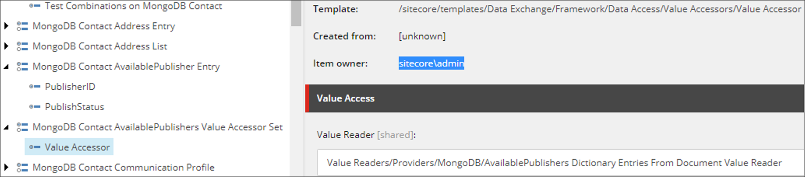 Value Reader field for the Value Accessor