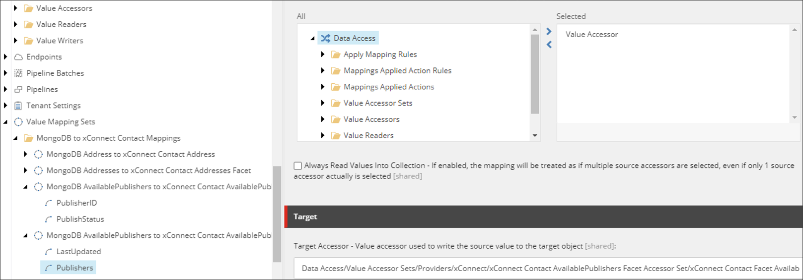 Target Accessor field for the Publishers