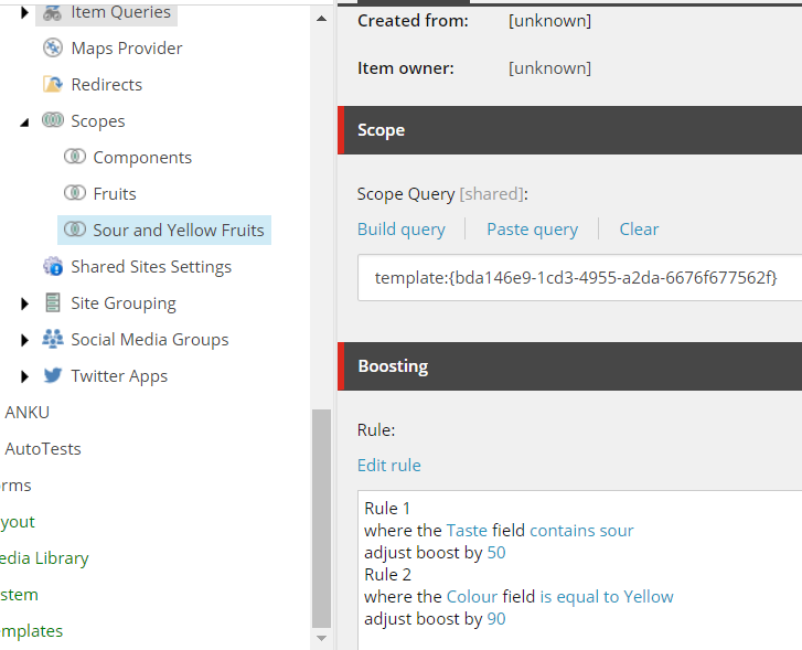 Scope example with conditions and boosting values.