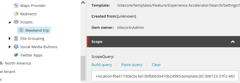 Scope search example in Content Editor.