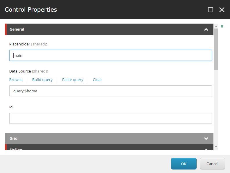 The Data Source field in the Control Properties dialog box.