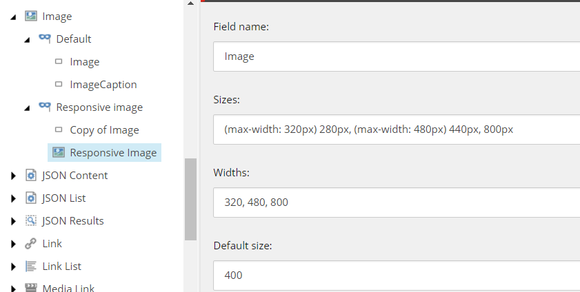 The responsive image settings.