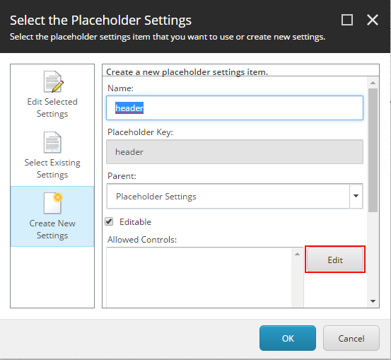 Select the placeholder settings dialog box.