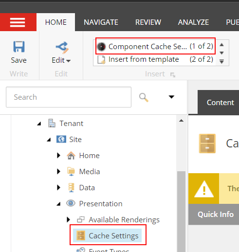 Set the caching of a rendering on site level.