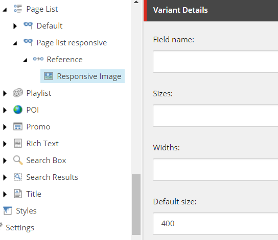 Responsive image default size field.