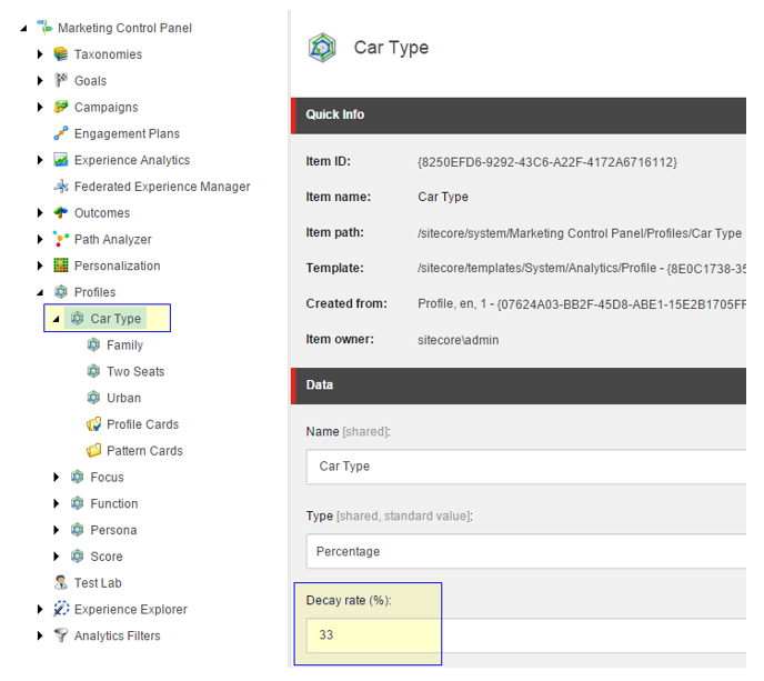 Marketing Control Panel with contact behavior profile example