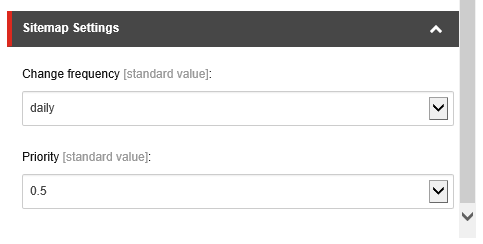 Sitemap settings dialog box.