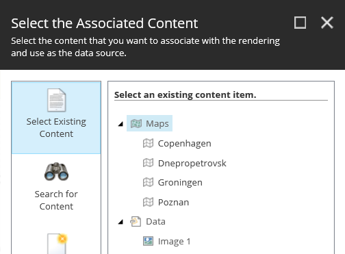 Select the Associated Content dialog box.