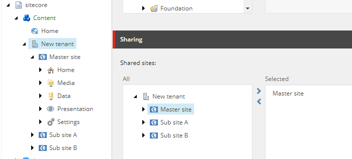 Sharing section in the Content Editor.