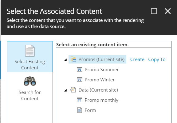 Select the Associated Content dialog box.