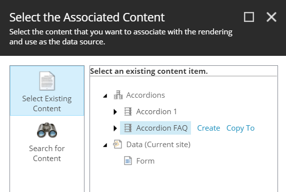 Select existing content item