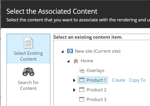 In the Select the Associated Content dialog you can select a different content item